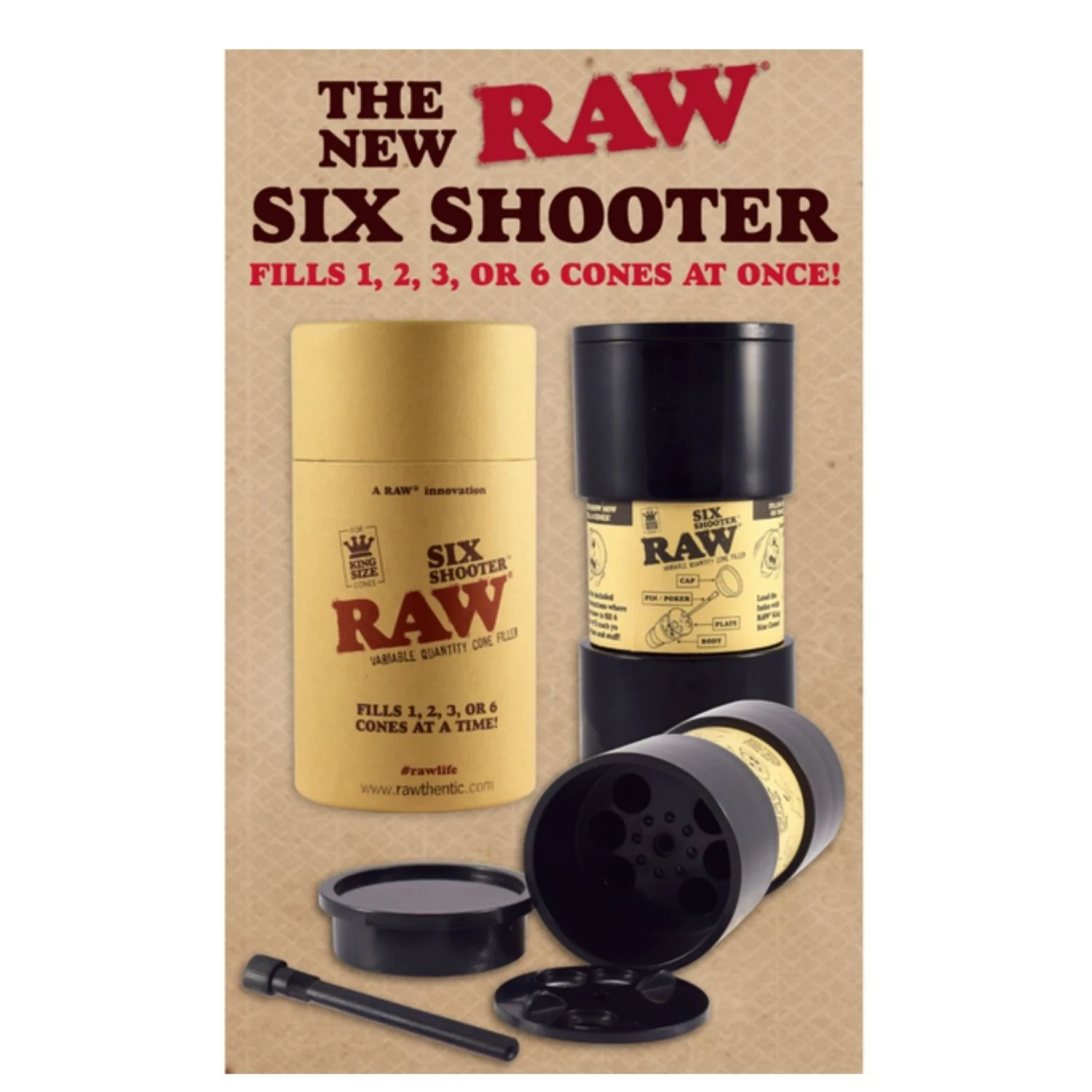 RAW Six Shooter wypełniacz do skręconych bibułek typu cones