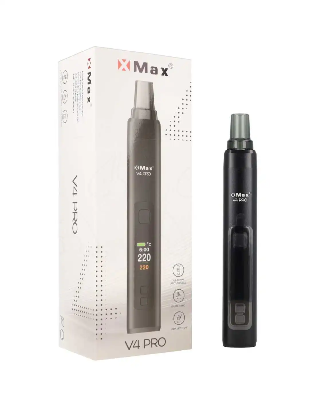 X-Max V4 PRO Waporyzator ze Szklanym Ustnikiem/Adapterem