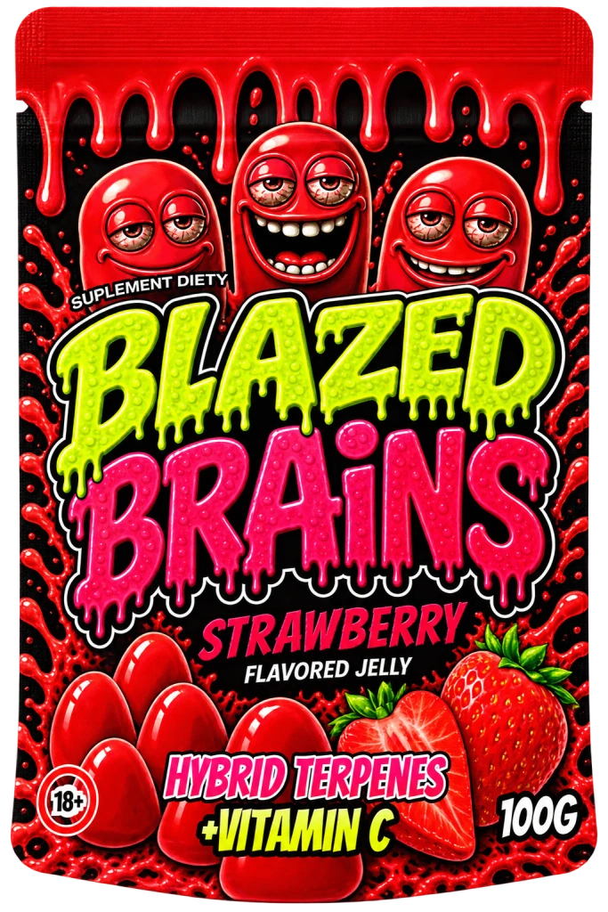 Żelki konopne BLAZED BRAINS – Strawberry 100g + HYBRID TERPENES