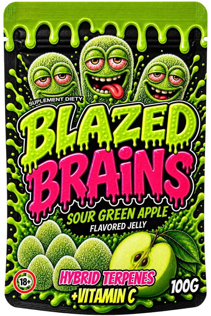 Żelki konopne BLAZED BRAINS – Sour Apple 100g + HYBRID TERPENES